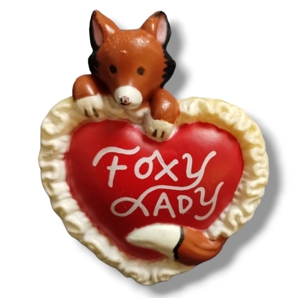 1980s Fun World NY Foxy Lady Heart Brooch